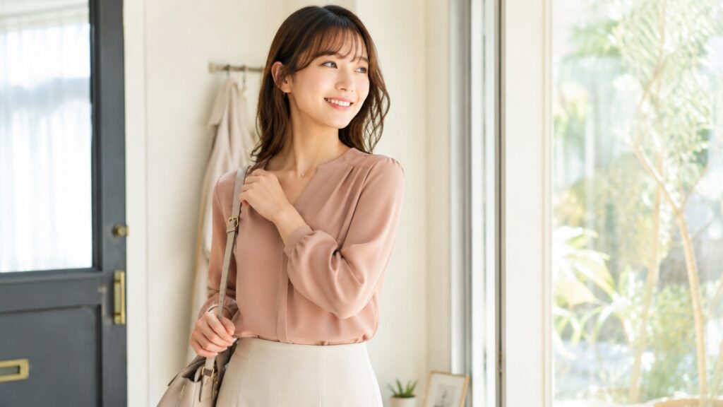ブラ紐が落ちる悩みが改善されて喜ぶ若い女性の様子