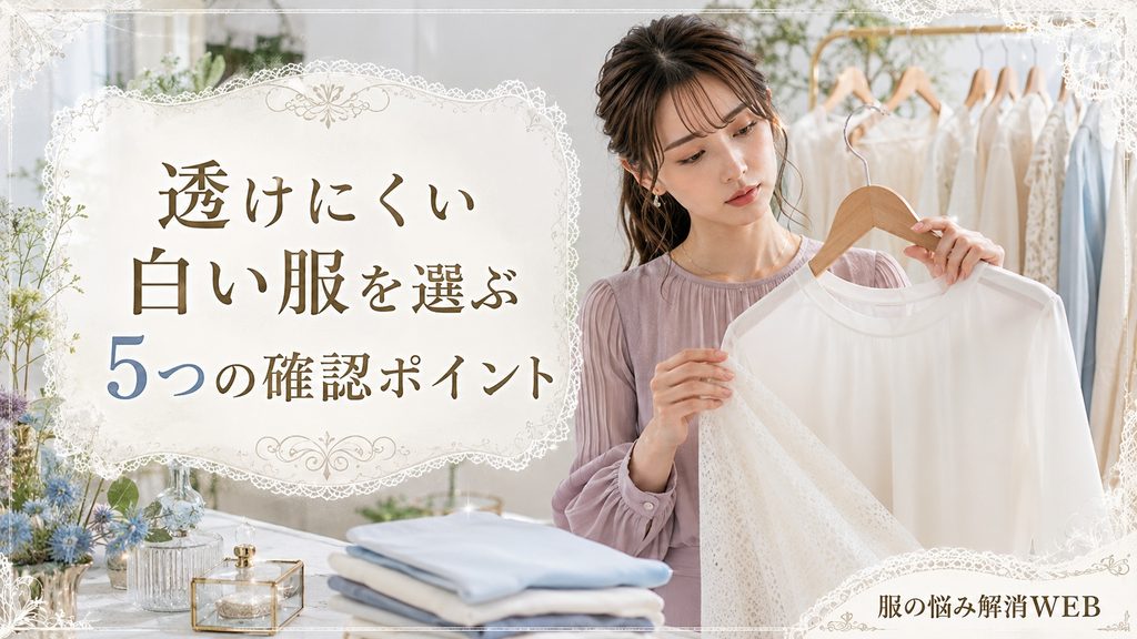 透けにくい白い服を選ぶために生地を確認する女性