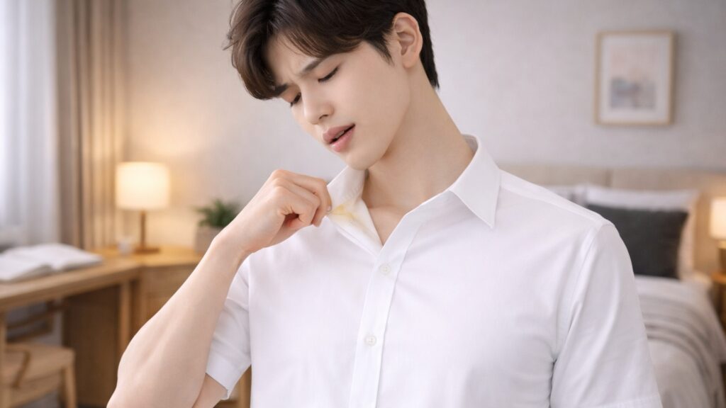 襟の黄ばみ原因と落とす対策