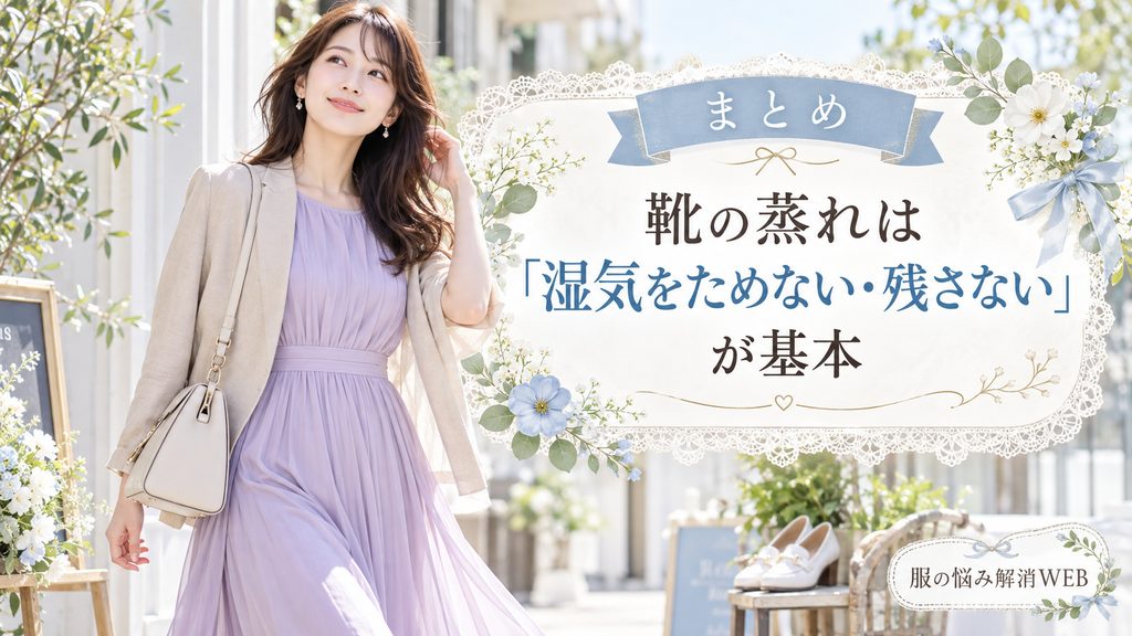 明るい屋外で快適そうに歩く女性を描いた、靴の蒸れ対策のまとめイメージ画像