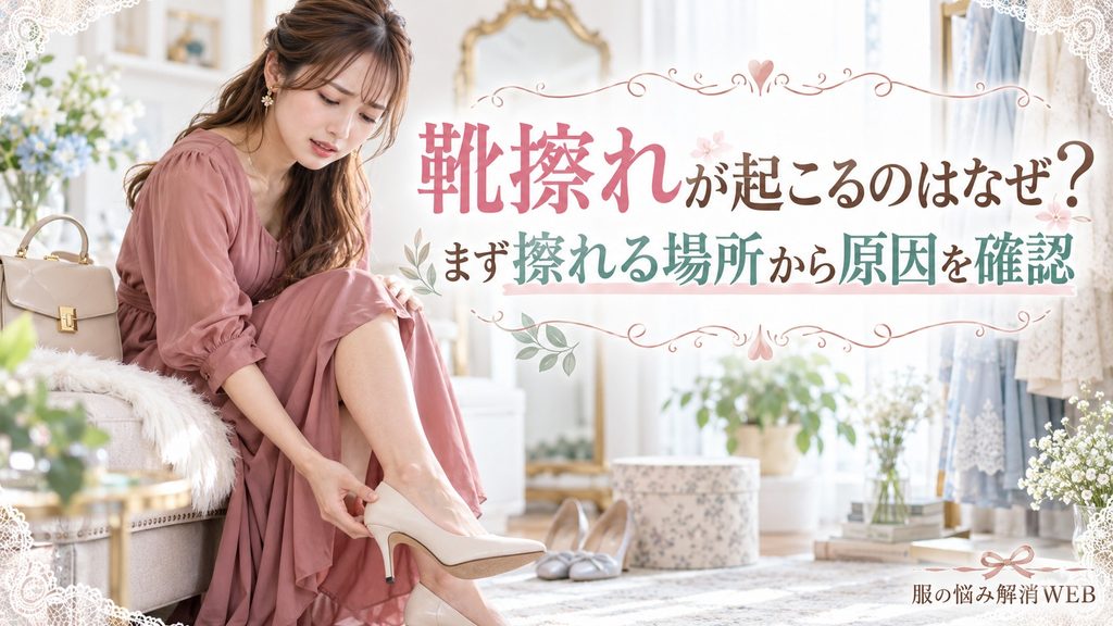 靴擦れが起こる原因を確認するため、かかと付近の靴の当たりを気にする女性