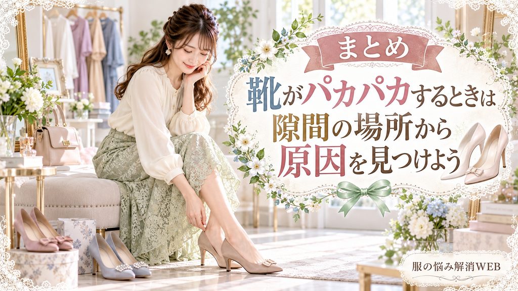 靴の隙間を確認しながらパカパカする原因を見つける女性