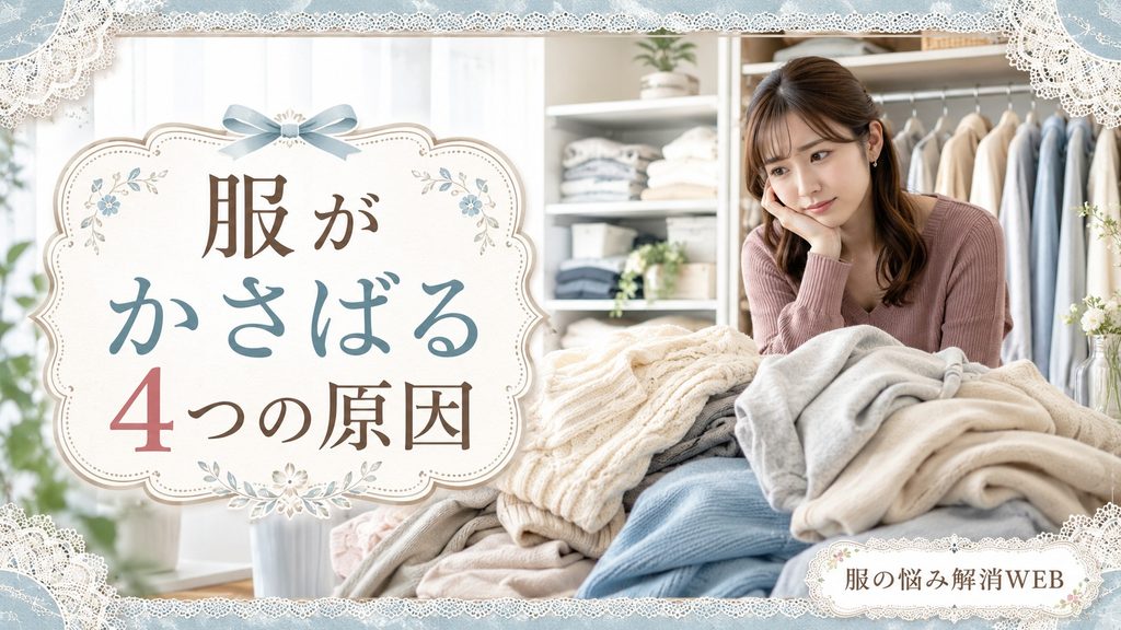 厚手のニットやパーカーなど、かさばる衣類を前に収納に悩む女性