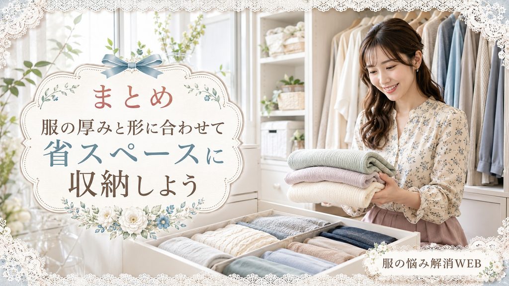 厚みや形に合わせて衣類をきれいに整理し、省スペース収納を実践する女性