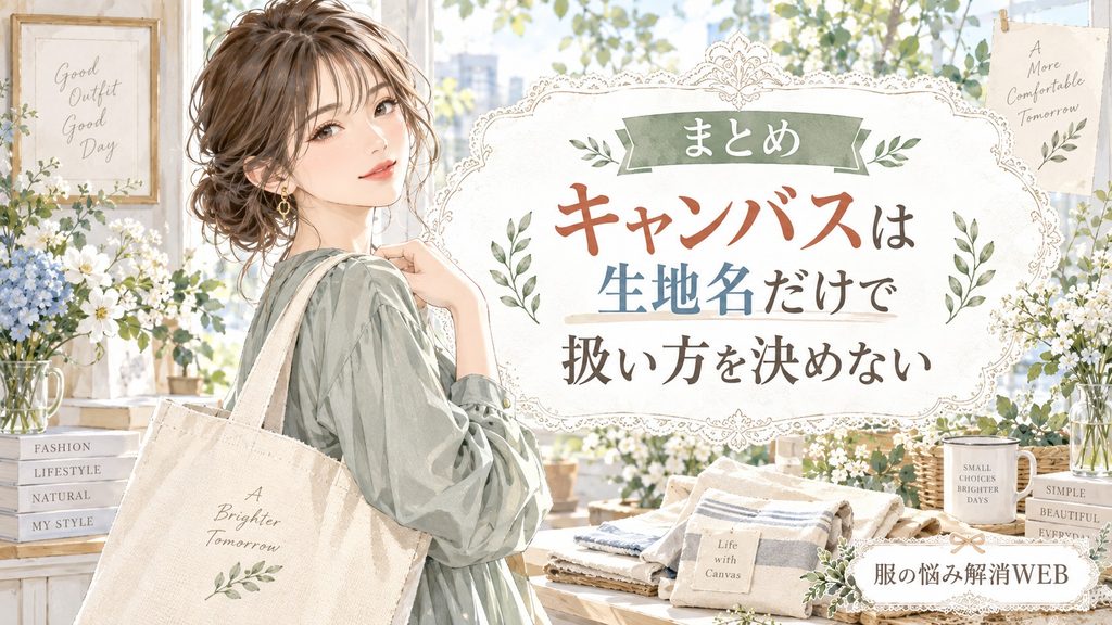 キャンバス生地は素材や製品構造に合わせて扱い方を決めることをまとめたイラスト