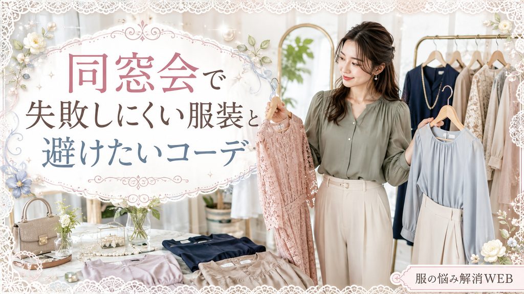 同窓会に適した服装と避けたいコーデを比較しながら選んでいる女性