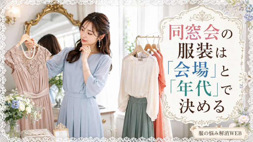同窓会の会場や年代に合わせて、きれいめな服装を選んでいる女性