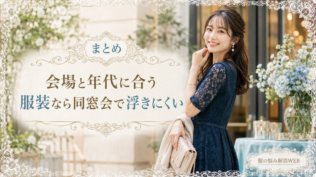 会場と年代に合った上品な服装で同窓会へ向かう女性