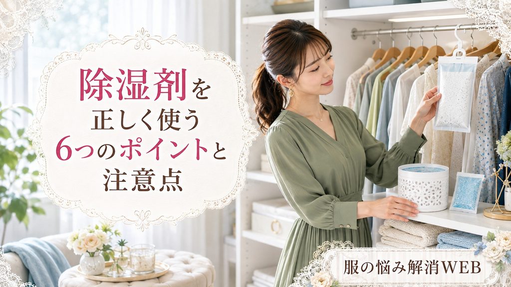 クローゼットで吊り下げ型や置き型の除湿剤を正しく設置する女性