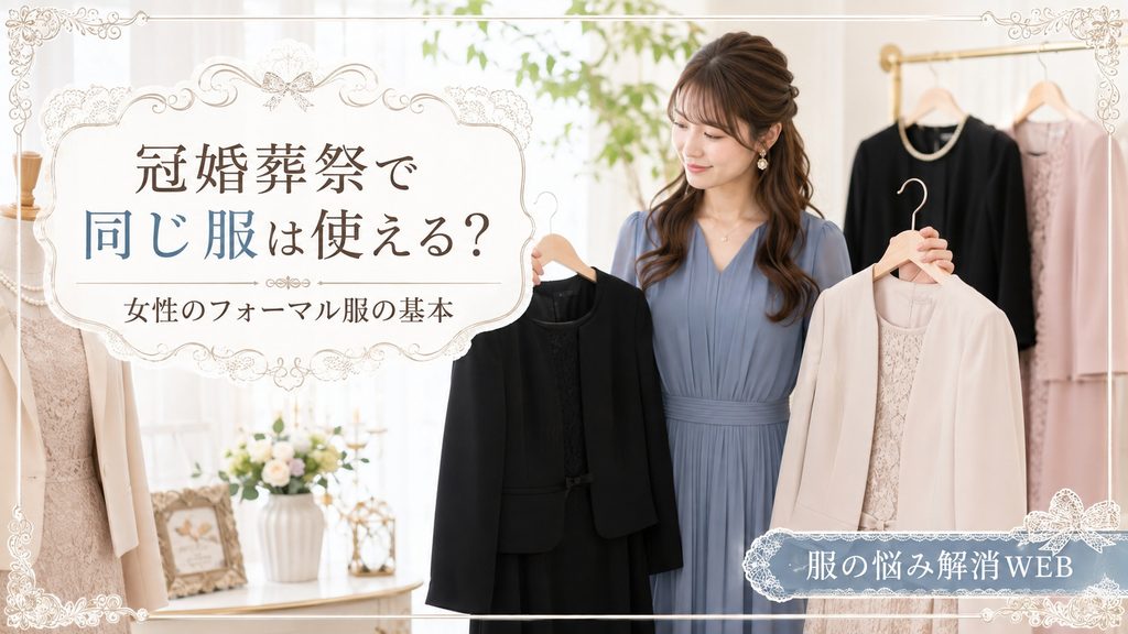冠婚葬祭で使えるフォーマル服を比較する女性