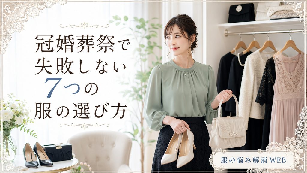 冠婚葬祭に合う服や靴、バッグを選ぶ女性