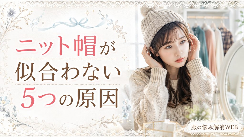 ニット帽をかぶって鏡を見ながら似合わない原因を考える女性