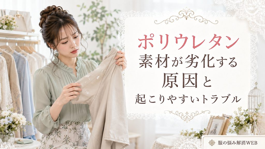 劣化したポリウレタン素材の衣類を確認する女性