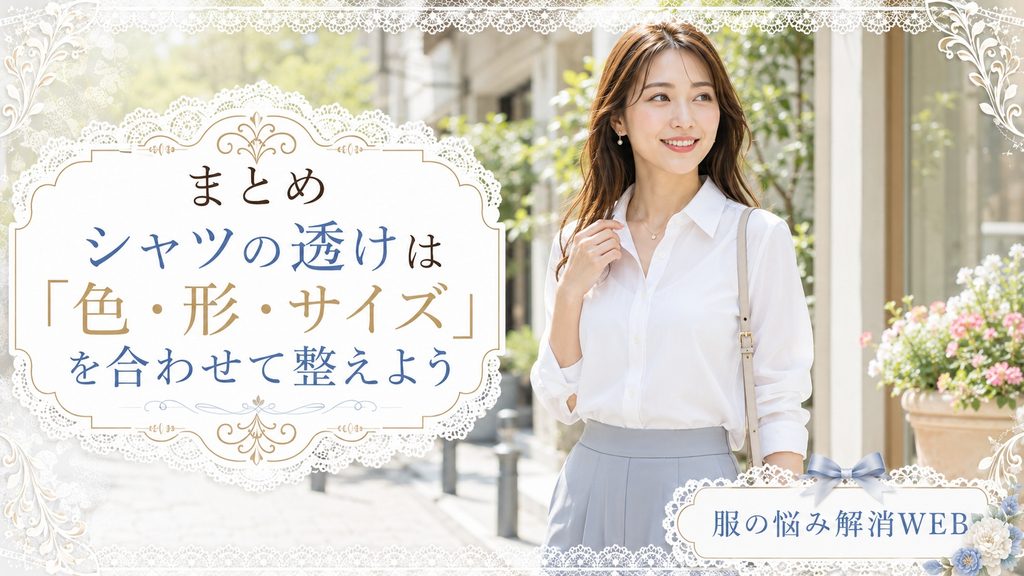 透け対策をした白シャツをきれいに着こなし、明るい街中を歩く女性