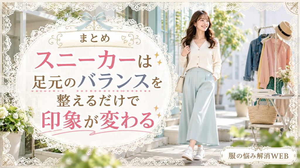 足元のバランスを整えたスニーカーコーデで明るく歩く女性