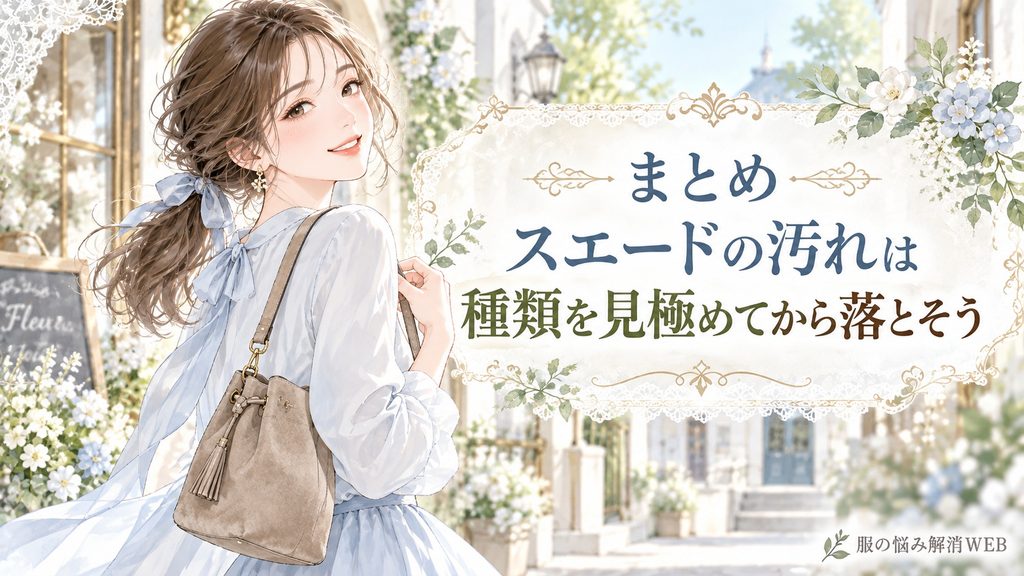 汚れを落としてきれいになったスエードバッグを持って歩く女性のイラスト