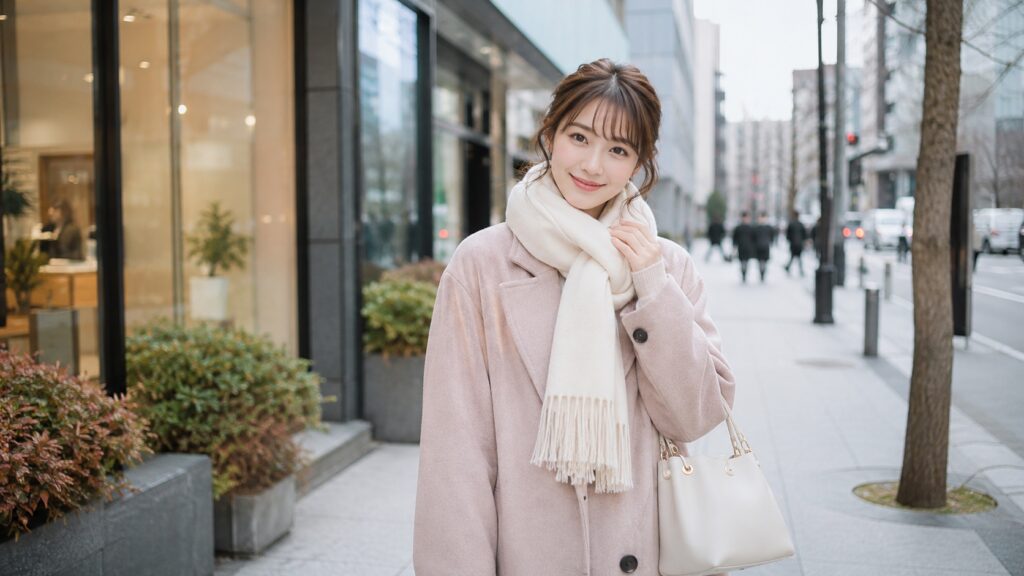 冬服の老け見えを改善して喜ぶ女性の姿
