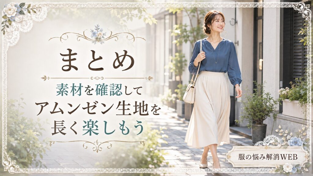 きれいに手入れされたアムンゼン生地の服を着て街を歩く女性