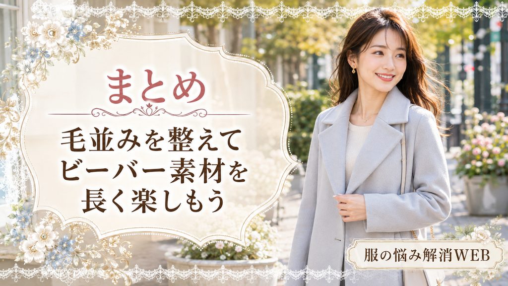 きれいに整えた淡いブルーグレーのビーバーコートを着て街中を笑顔で歩く女性