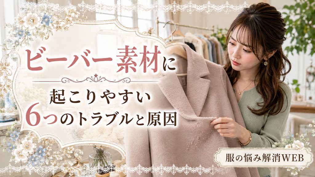 ビーバー素材のコートに起きた毛羽立ちや毛並みの乱れを確認する女性