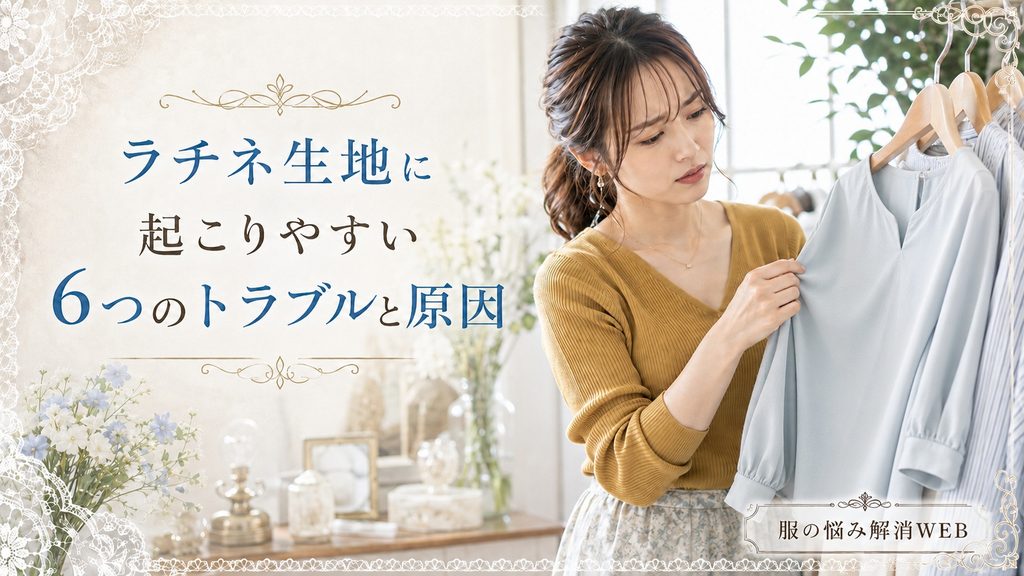ラチネ生地の毛羽立ちや引っ掛けなどのトラブルを確認する女性