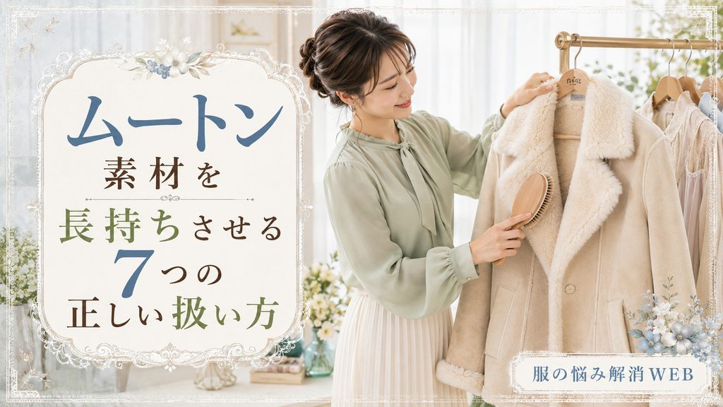 ムートンコートをブラシでやさしく整え、長持ちさせるためのお手入れをする女性