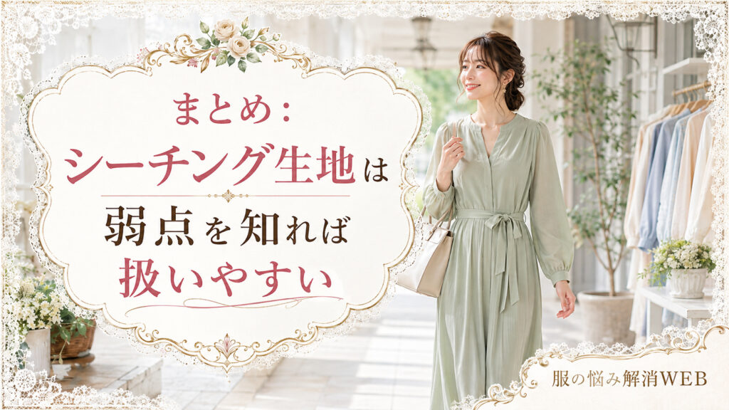 きれいに手入れされた淡いグリーンの衣類を着た女性が、明るい室内を笑顔で歩いている画像